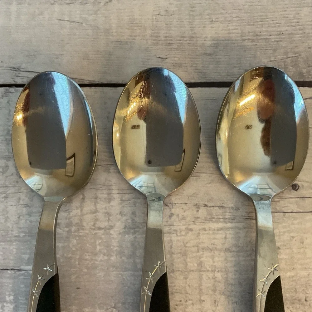 Marcrest Ebony Elegance Stainless 3 Oval Place Soup Spoon Starburst Japan